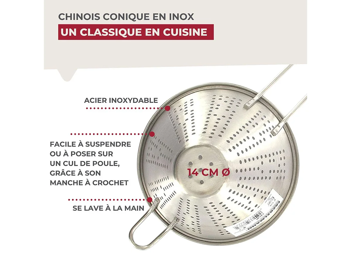 Chinois conique 14 cm de diamètre en inox Fackelmann