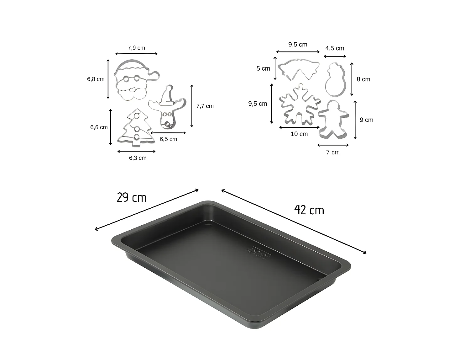 Plaque de cuisson four de 42 x 29 cm et 7 emporte-pièces de Noël inox Zenker Noël