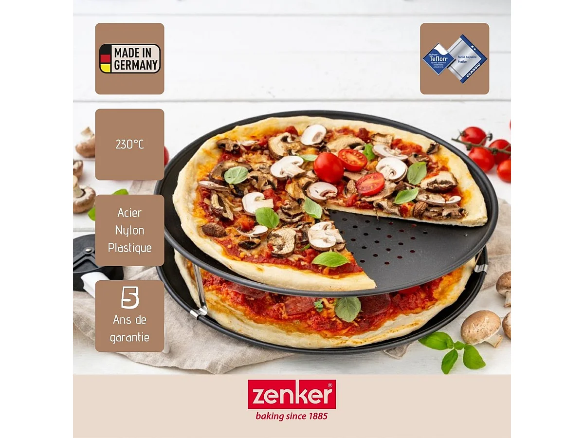 Set de 2 plaques à pizza 32 cm et une roulette à pizza Zenker Special Countries