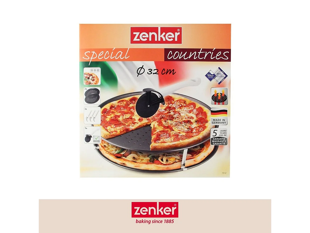 Set de 2 plaques à pizza 32 cm et une roulette à pizza Zenker Special Countries