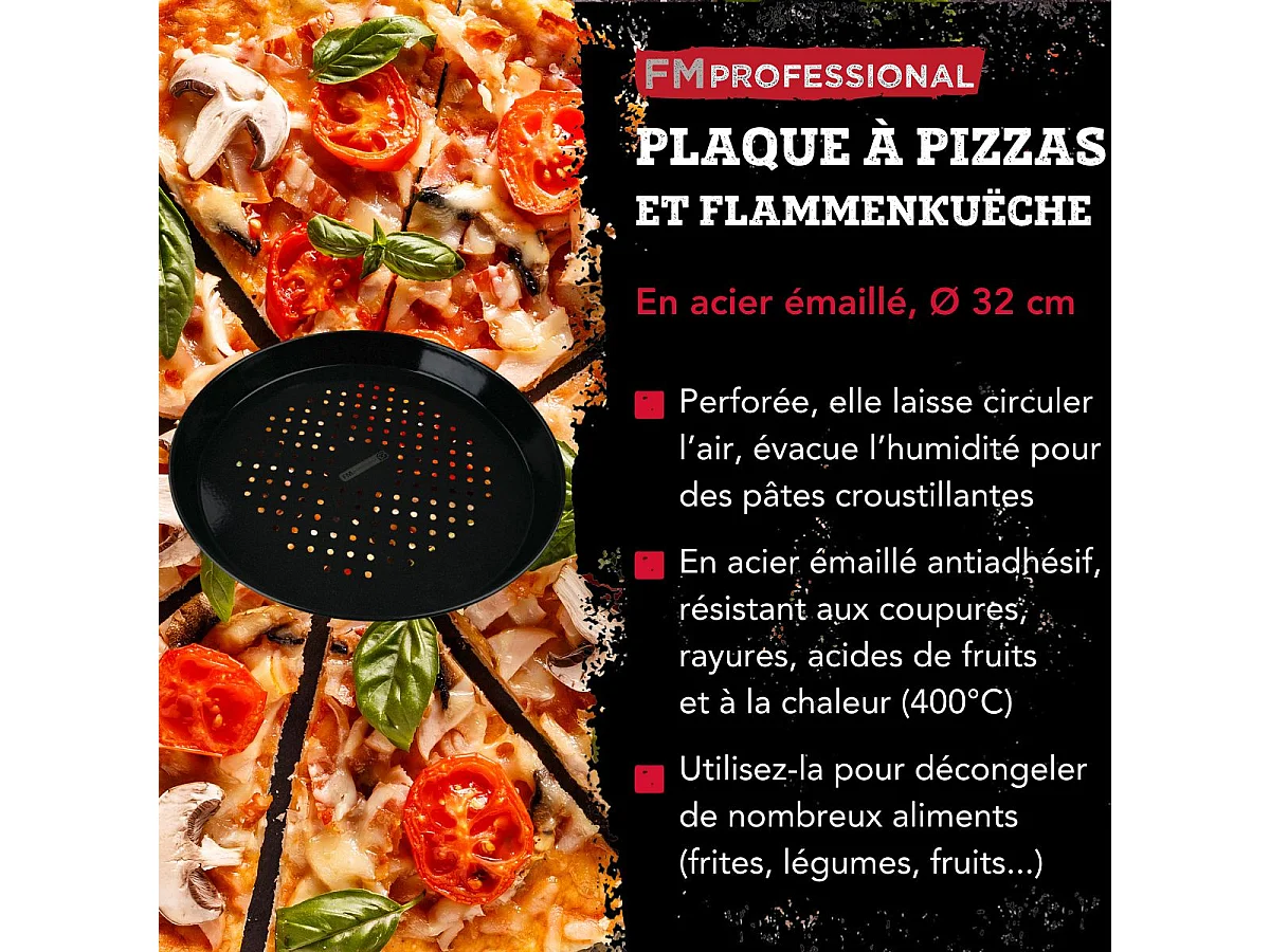 Plaque à pizza perforée ronde four et barbecue 32 cm FM Professional Barbecue