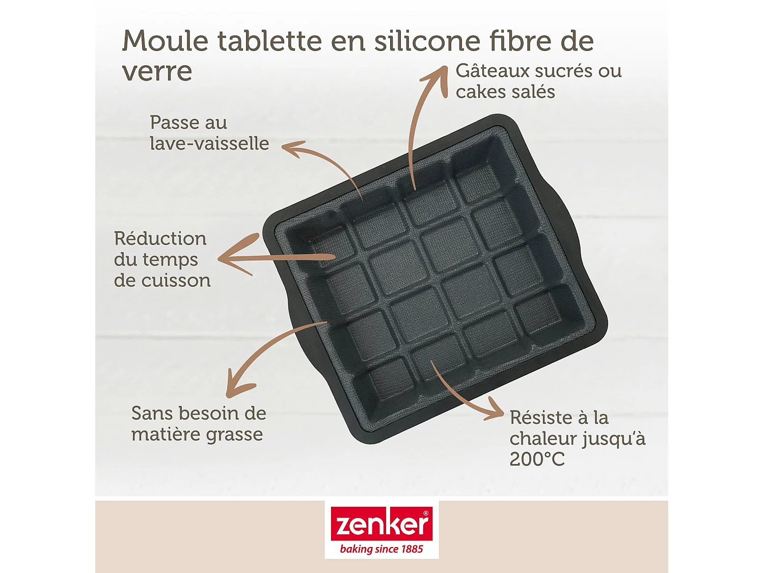 Moule à gâteaux en forme de tablette de chocolat 22 x 24 cm Zenker Silicone fibre de verre
