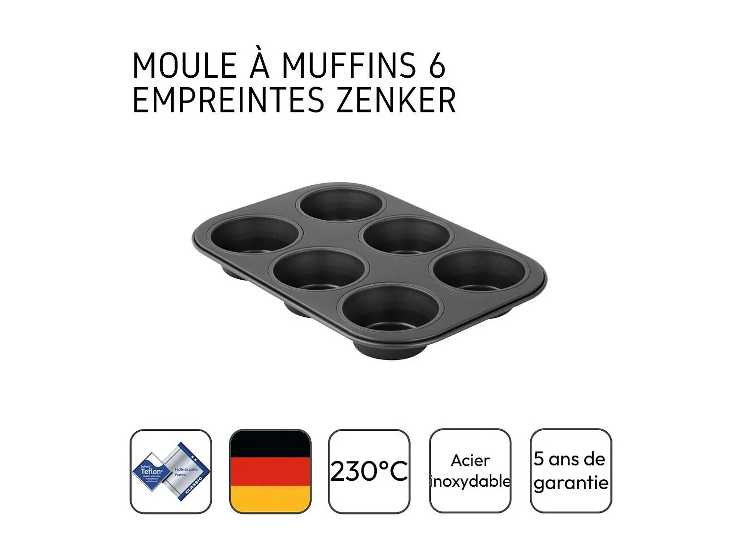 Moule à muffins 6 empreintes 28 x 19 cm Zenker Black Metallic