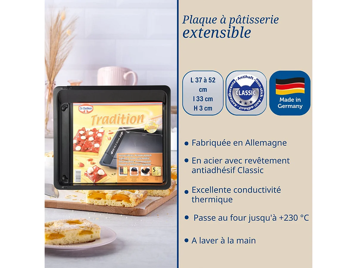 Plaque four extensible 36 à 52 x 33 cm Dr Oetker Tradition