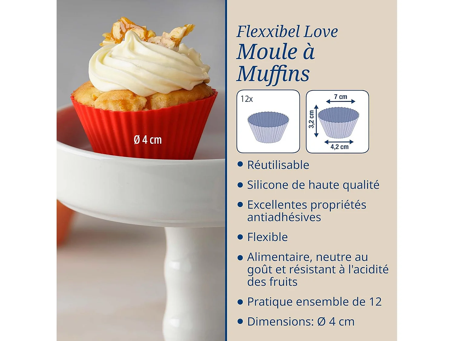Lot de 12 caissettes muffins en silicone 7 cm Dr. Oetker Flexxibel Love