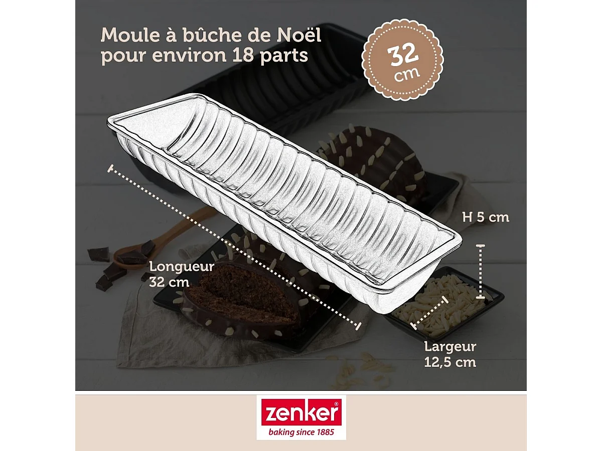 Moule à bûche de Noël 32 x 12,5 cm Zenker Black Metallic