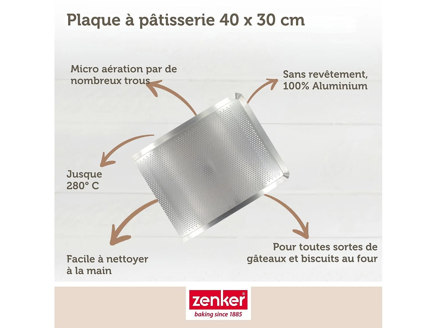 Plaque à pâtisserie perforée 40 x 30 cm en alu 18/10 Zenker Special Cooking