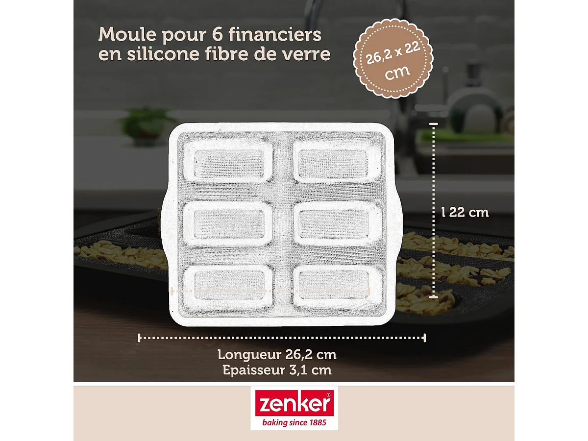 Moule 6 financiers 26 x 22 cm Zenker Silicone fibre de verre