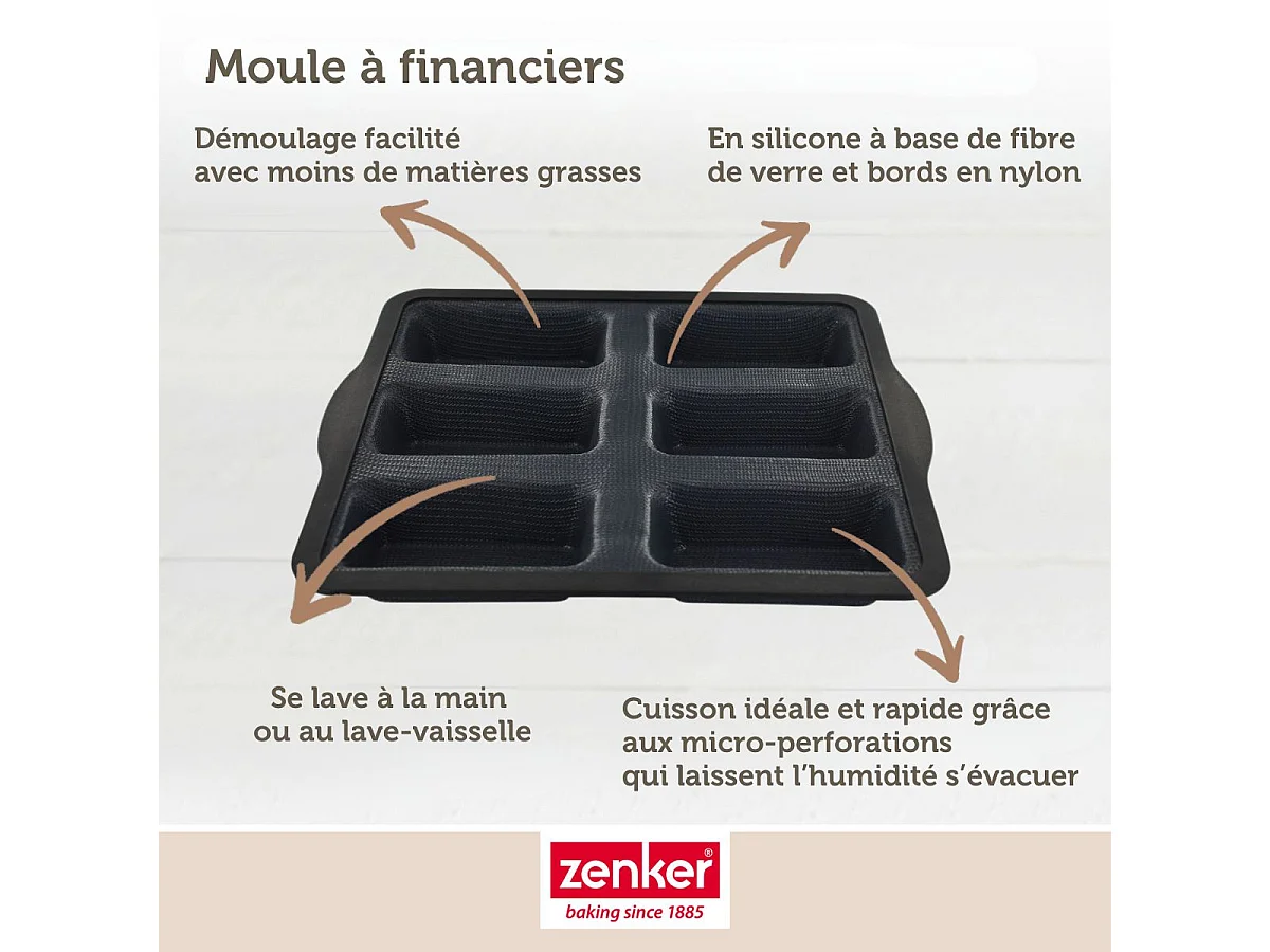 Moule 6 financiers 26 x 22 cm Zenker Silicone fibre de verre