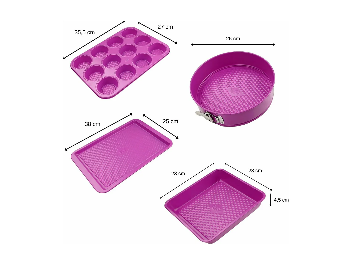 Ensemble de 4 moules fuchsia de 23 à 38 cm Tasty Pâtisserie