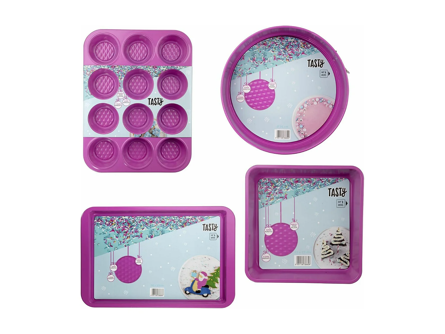 Ensemble de 4 moules fuchsia de 23 à 38 cm Tasty Pâtisserie
