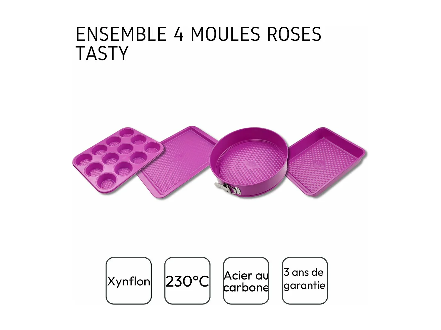 Ensemble de 4 moules fuchsia de 23 à 38 cm Tasty Pâtisserie