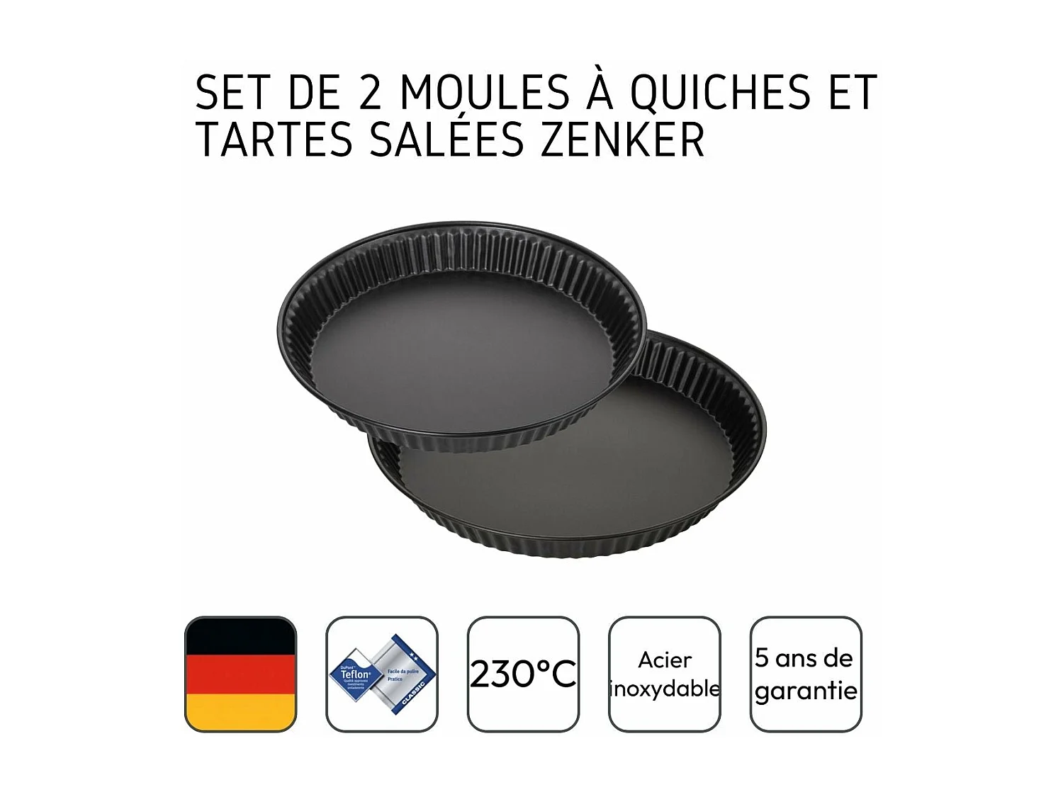 Set de 2 moules à tartes ou quiches de 28 cm et 30 cm Zenker Spécial Countries