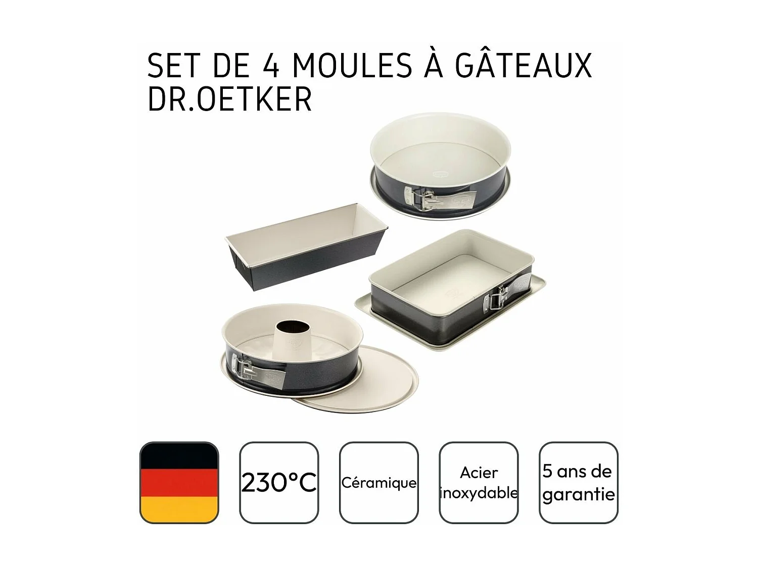 Ensemble de 4 moules à gâteaux de formes différentes de 28 à 32 cm Dr.Oetker Back-Trend