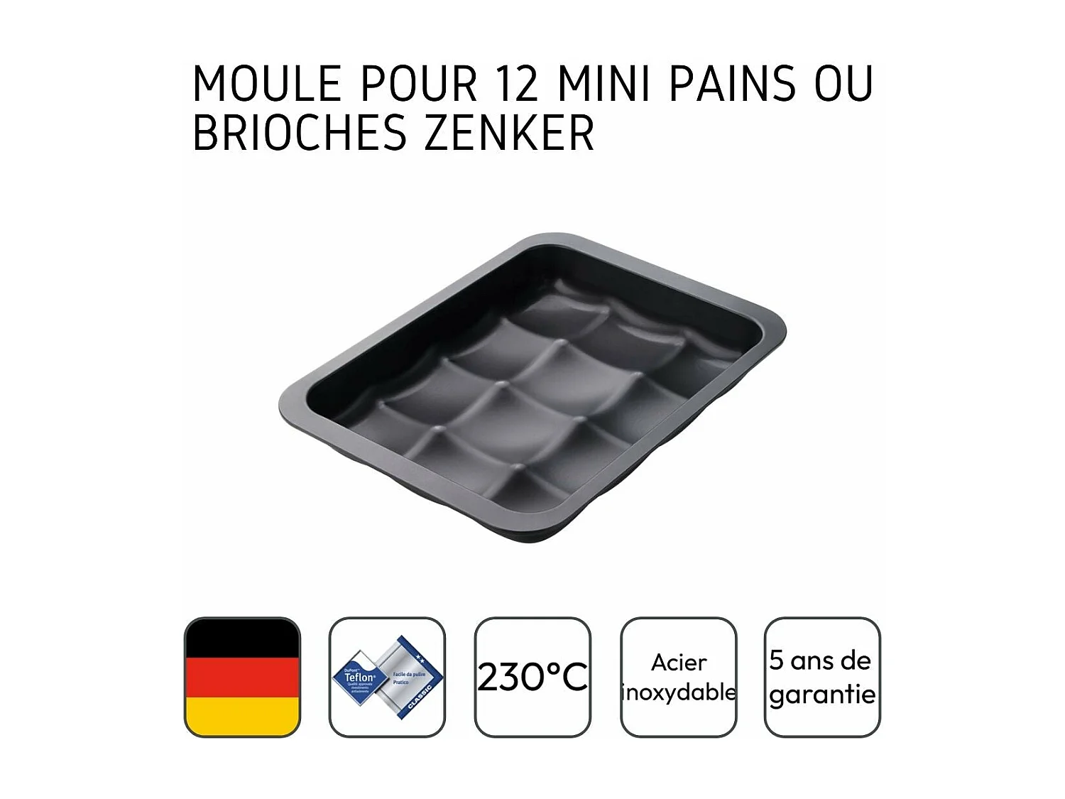 Moule 12 mini pains ou brioches 36 x 27 cm Zenker Black Metallic
