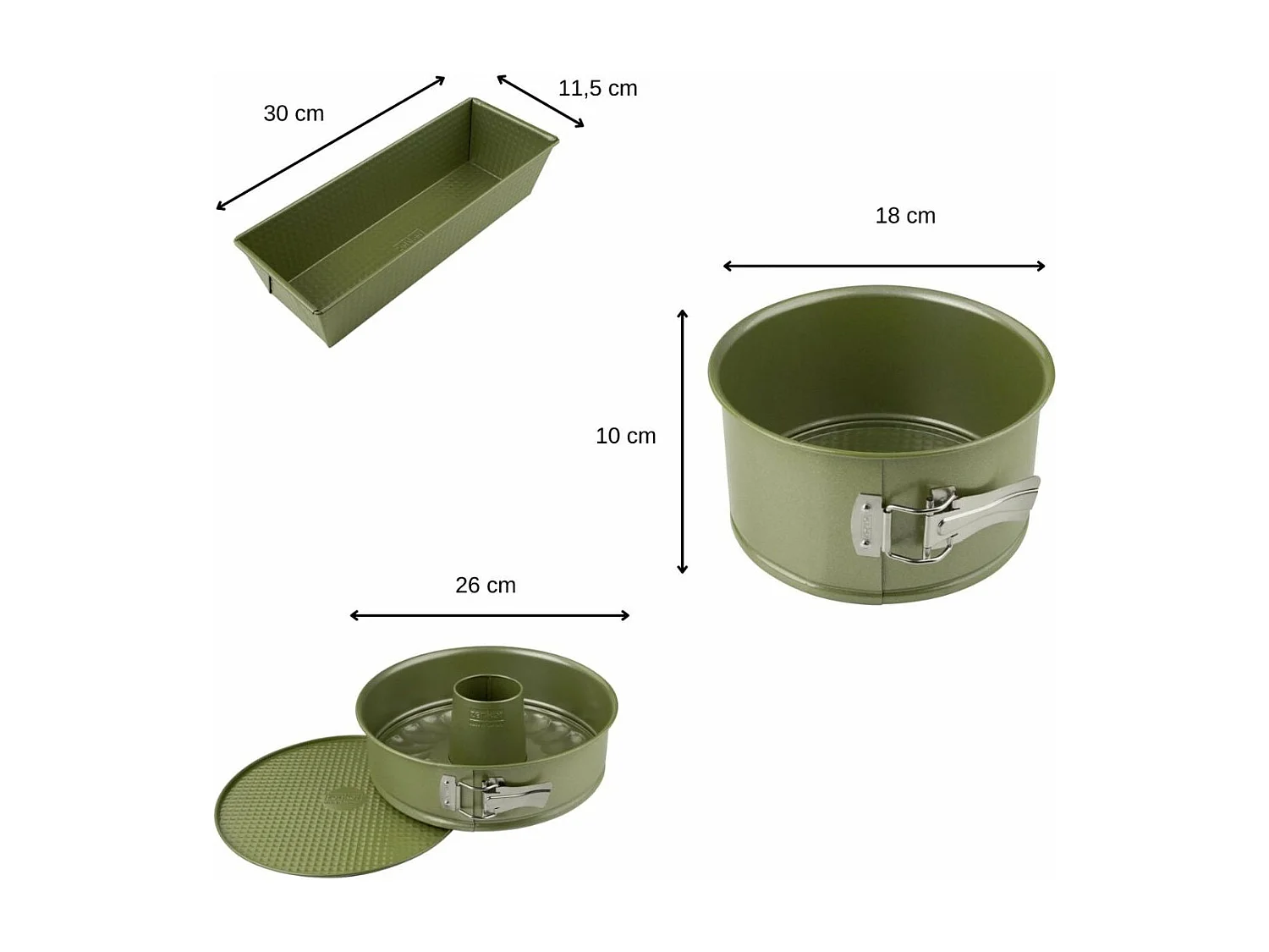 Ensemble de 3 moules à gâteaux de 18 à 30 cm Zenker Green Vision