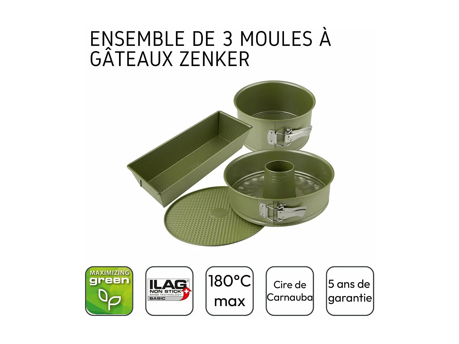 Ensemble de 3 moules à gâteaux de 18 à 30 cm Zenker Green Vision