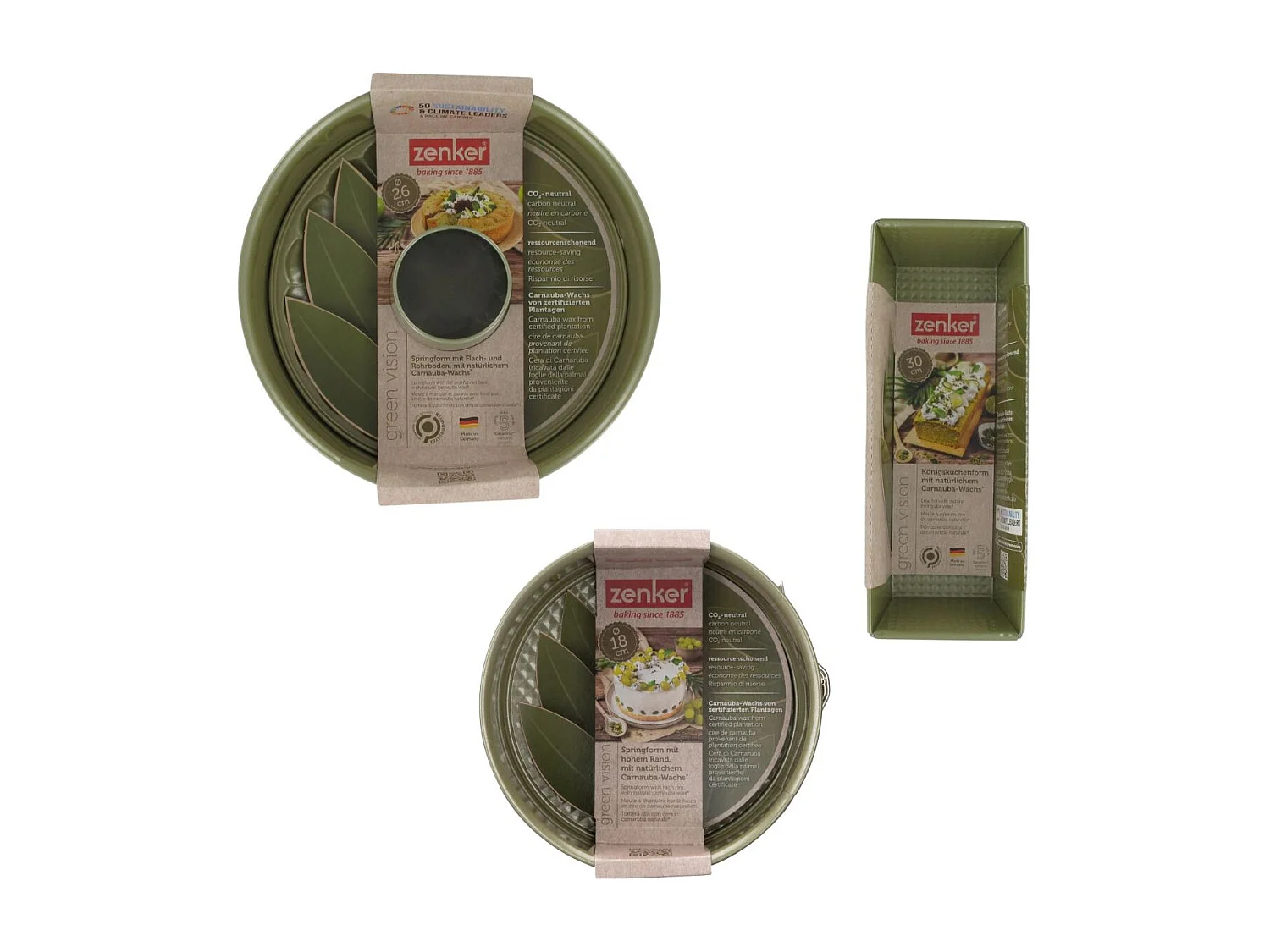 Ensemble de 3 moules à gâteaux de 18 à 30 cm Zenker Green Vision