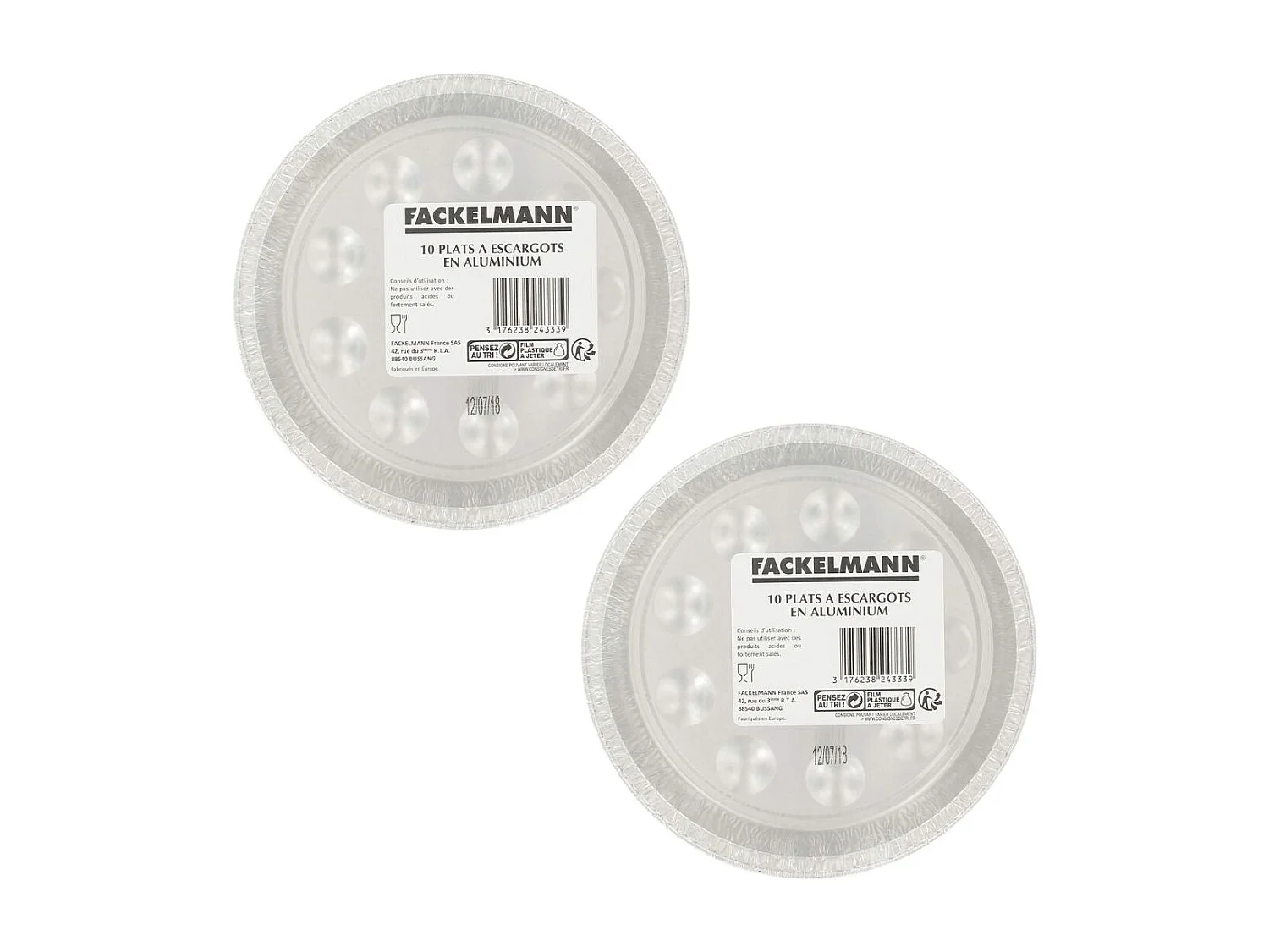 Lot de 2 packs de 10 plats à escargots en aluminium 17,5 cm Fackelmann