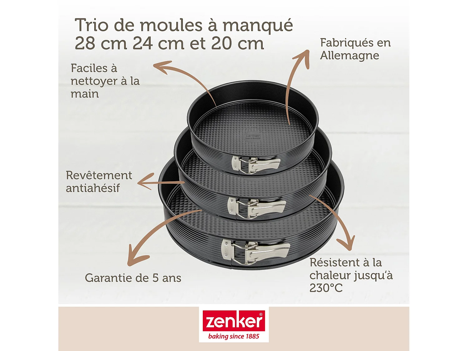Set de 3 moules à charnière ronds de 20 cm 24 cm et 28 cm Zenker Black Metallic