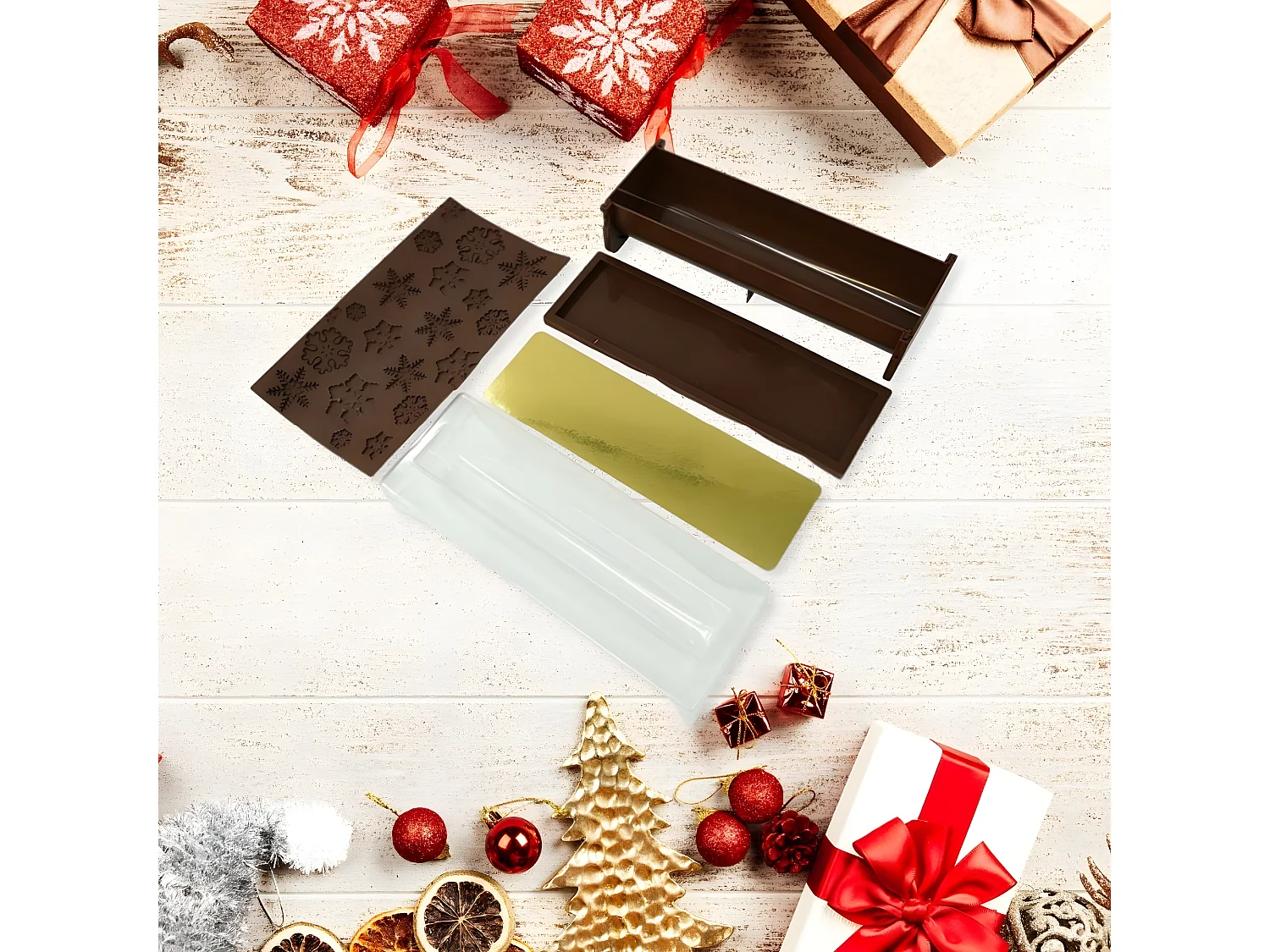 Moule à bûche de Noël avec insert et plaque motif flocon de neige 30 x 8 cm Zenker Noël