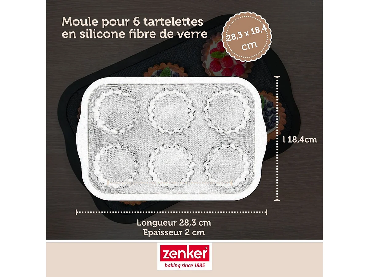 Moule 6 mini tartelettes 28 x 18 cm Zenker Silicone fibre de verre