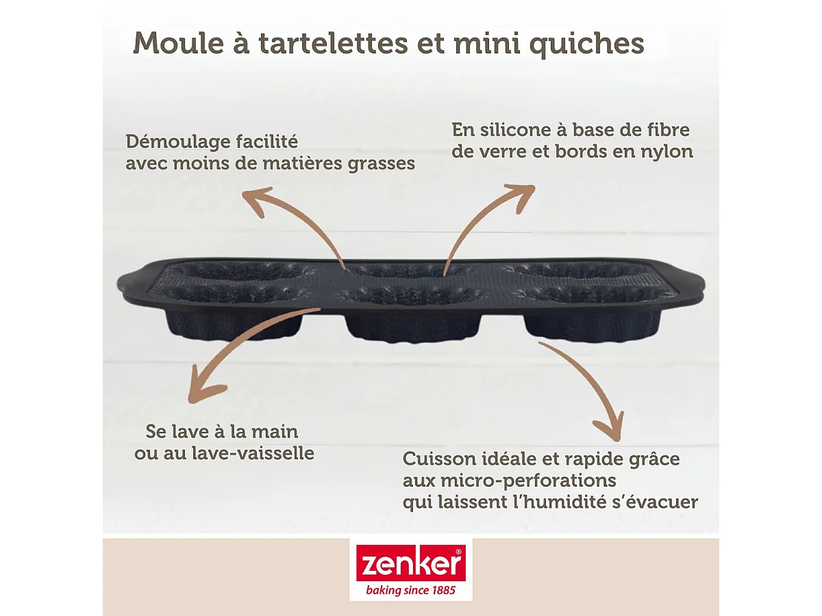 Moule 6 mini tartelettes 28 x 18 cm Zenker Silicone fibre de verre