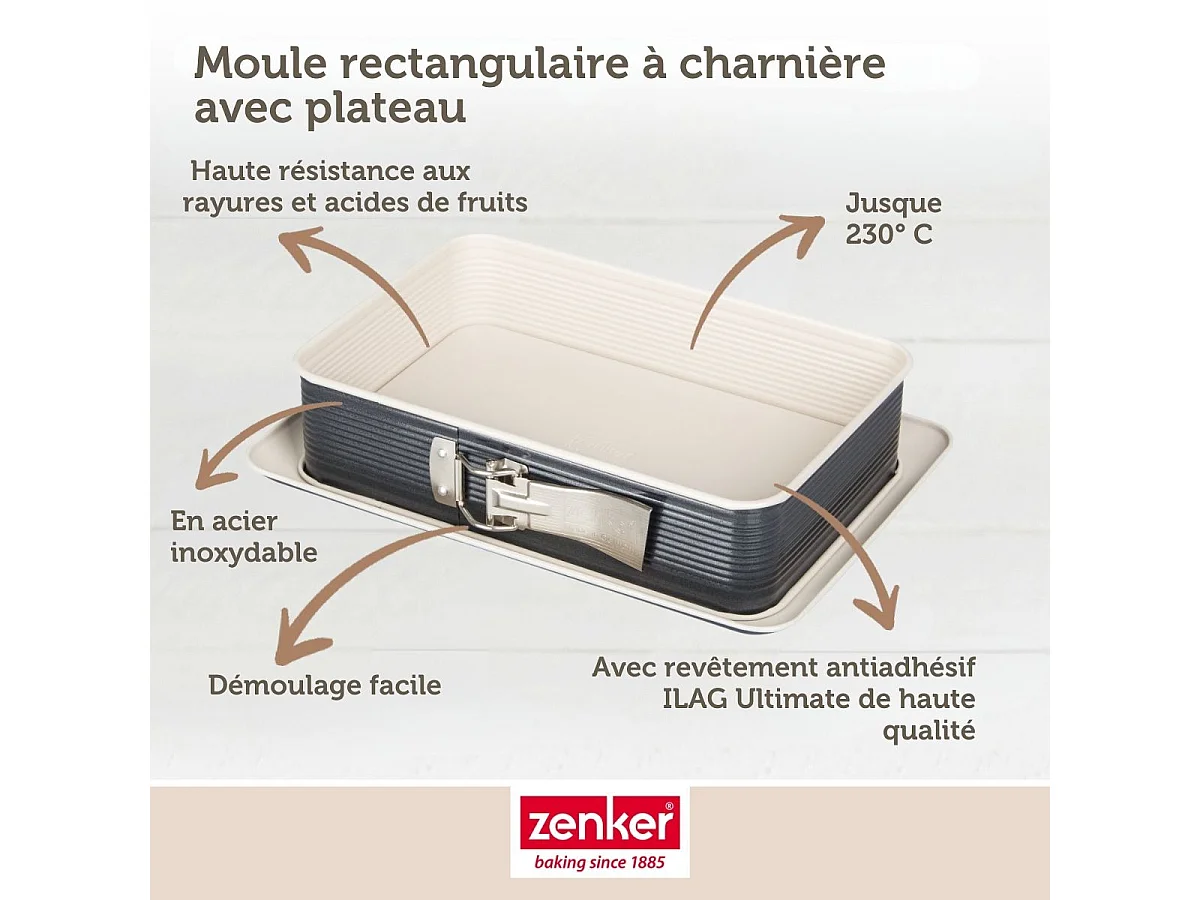 Moule à charnière rectangulaire 28 x 18 cm crème noir Zenker Smart Pastry
