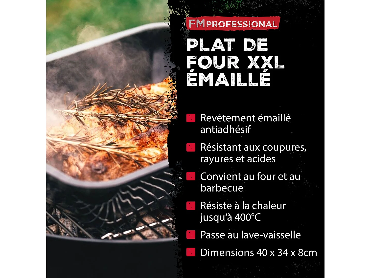 Plat à four en acier émaillé 40 x 34 cm FM Professional Barbecue