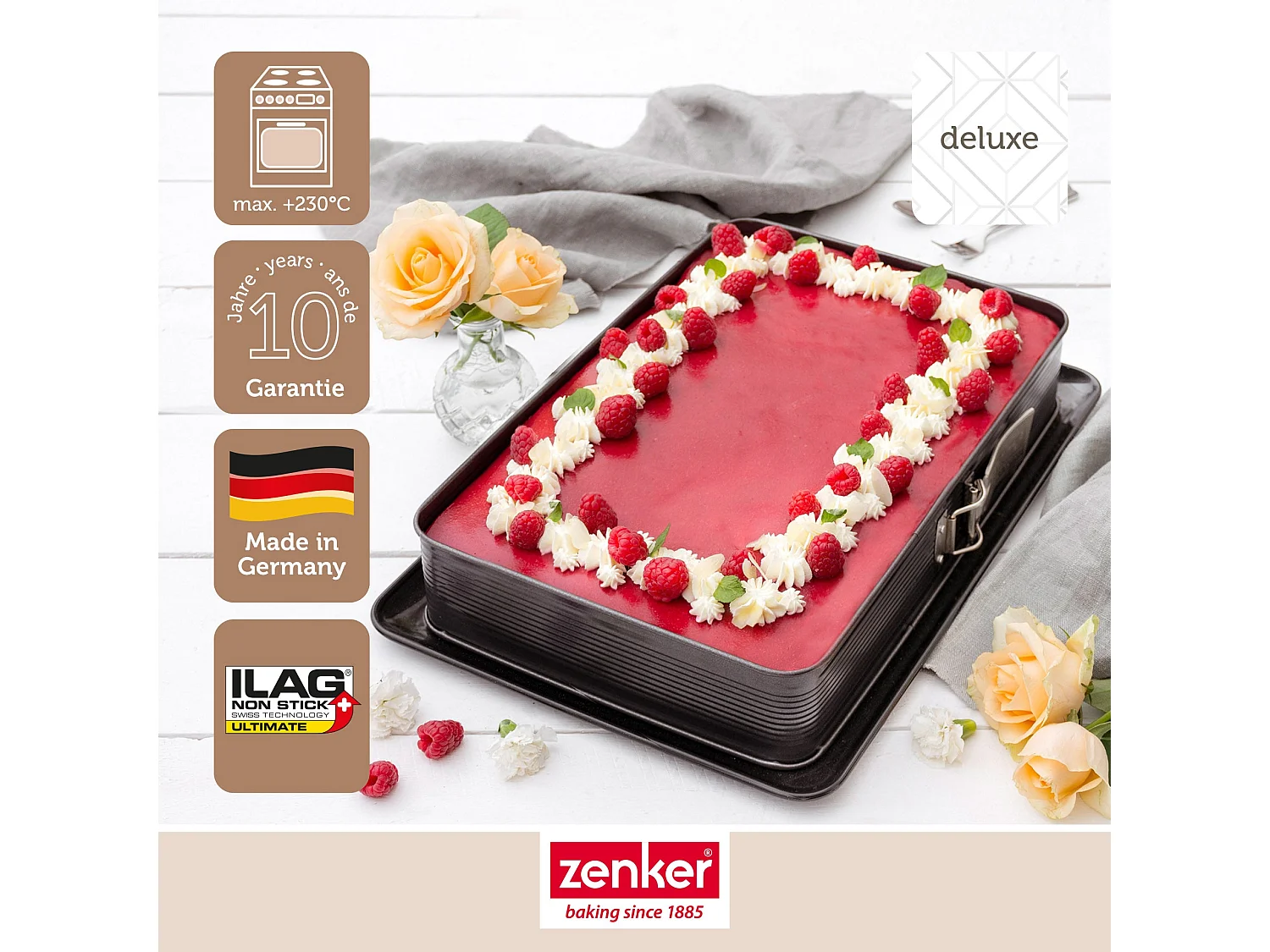 Moule à charnière rectangulaire en acier émaillé et sa spatule 42 x 29 cm Zenker Deluxe