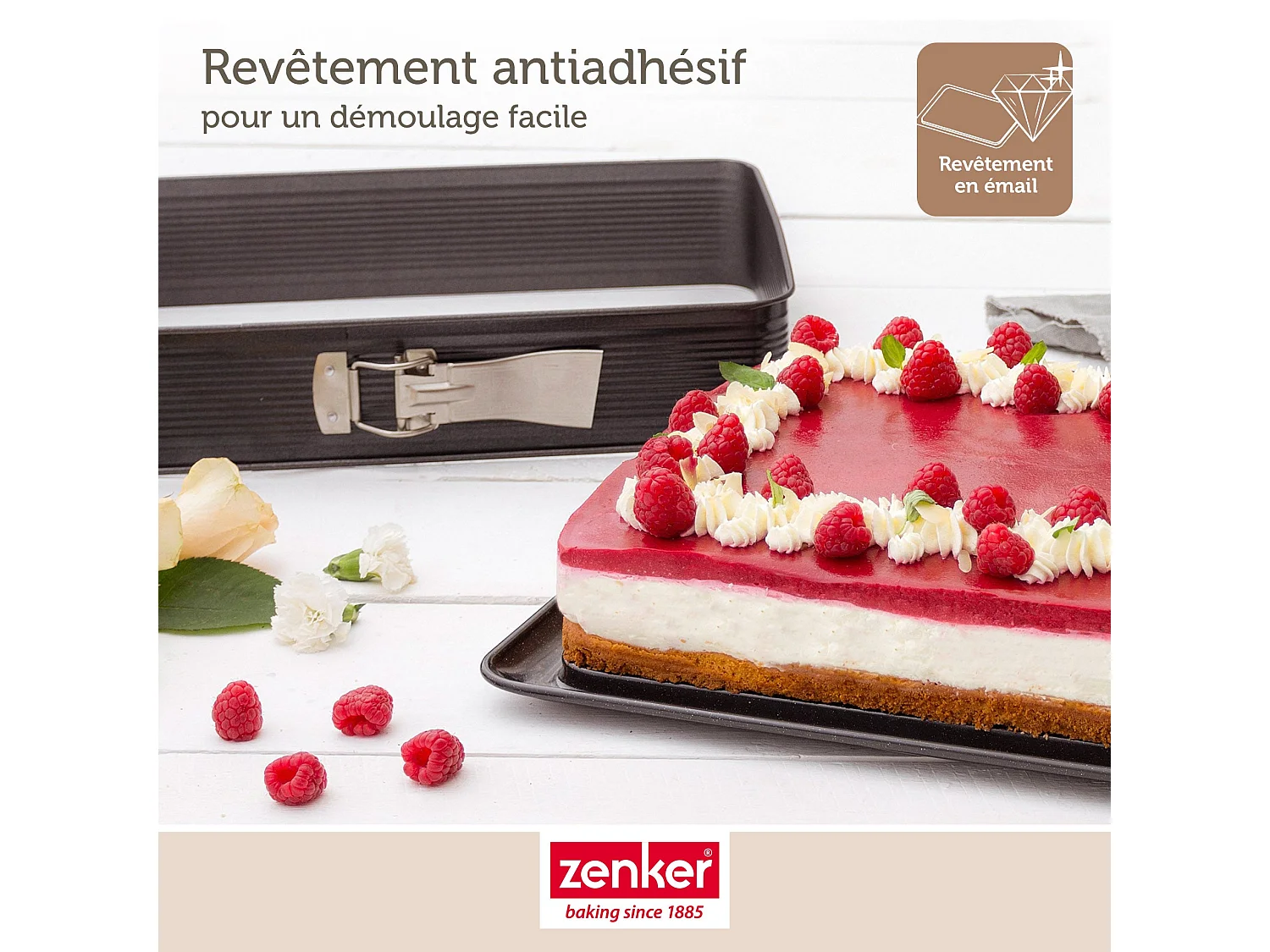 Moule à charnière rectangulaire en acier émaillé et sa spatule 42 x 29 cm Zenker Deluxe