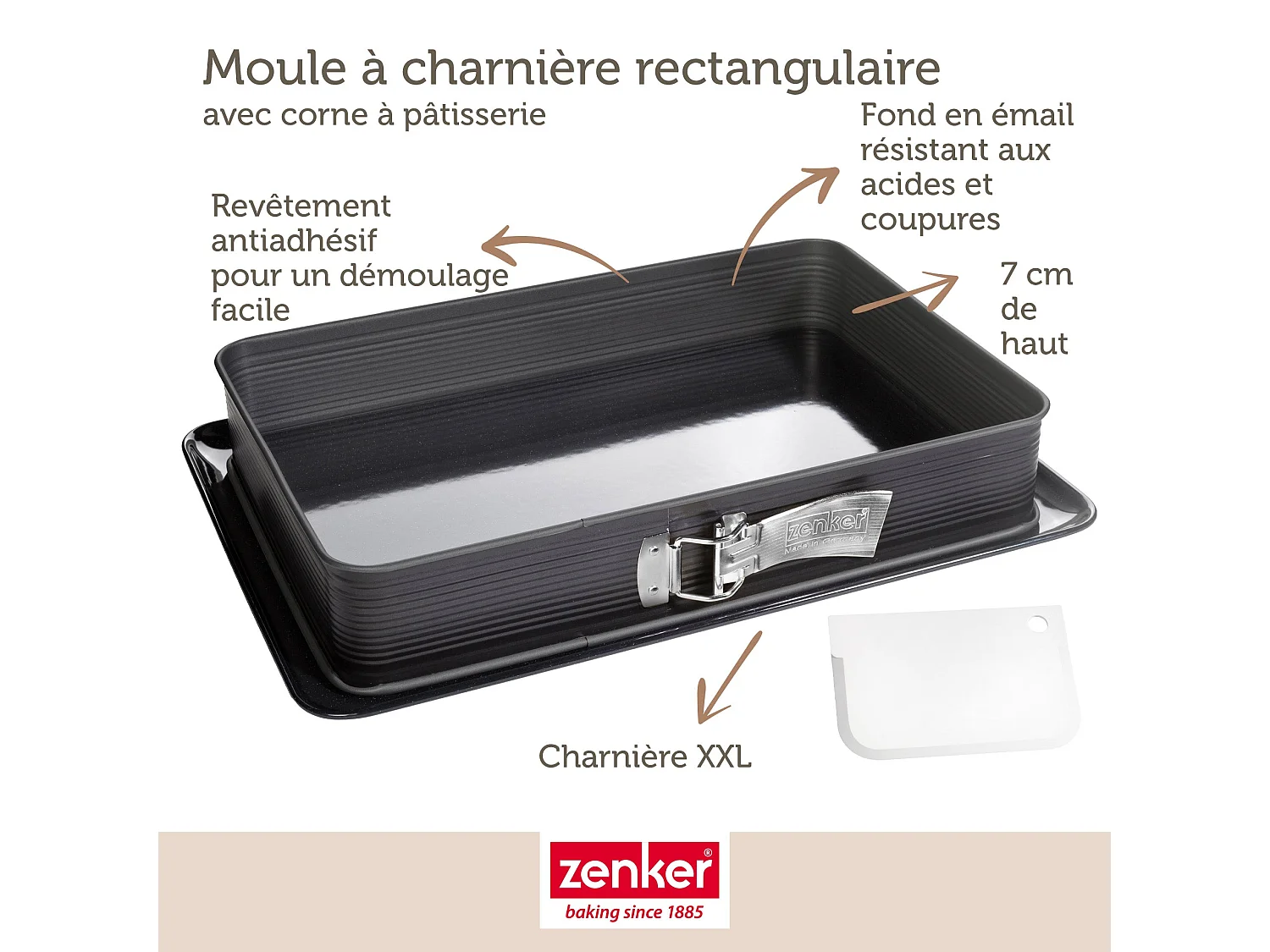Moule à charnière rectangulaire en acier émaillé et sa spatule 42 x 29 cm Zenker Deluxe