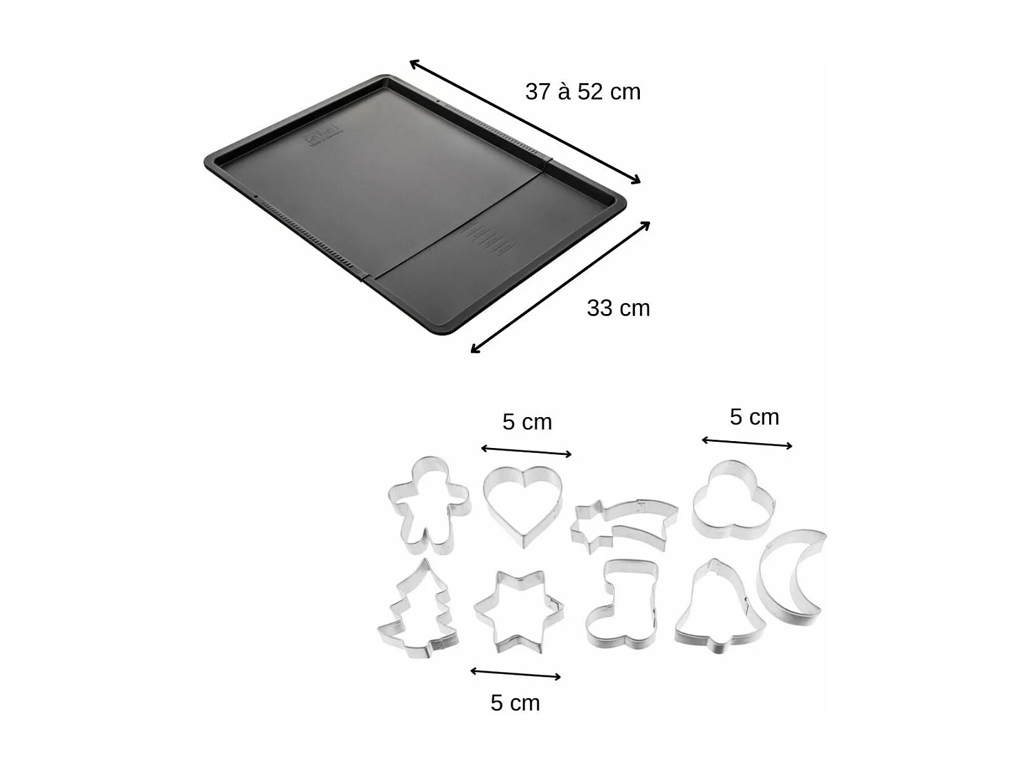 Ensemble avec plaque à pâtisserie extensible et 9 emporte-pièces sur cintre Zenker