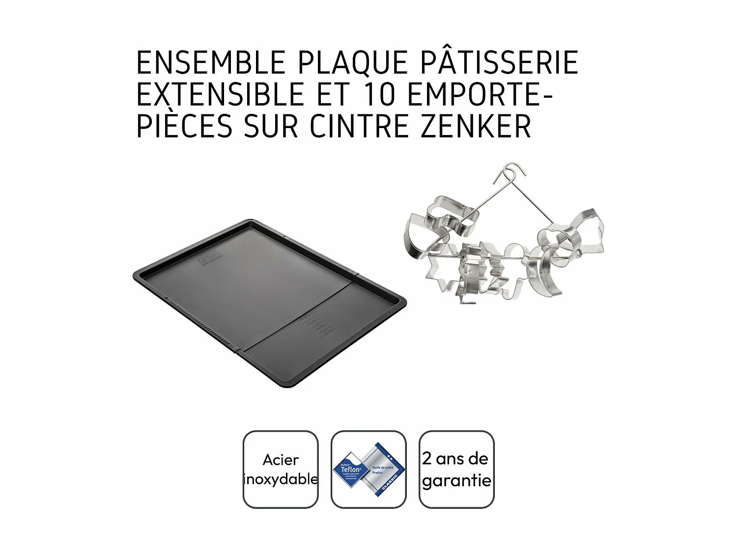 Ensemble avec plaque à pâtisserie extensible et 9 emporte-pièces sur cintre Zenker