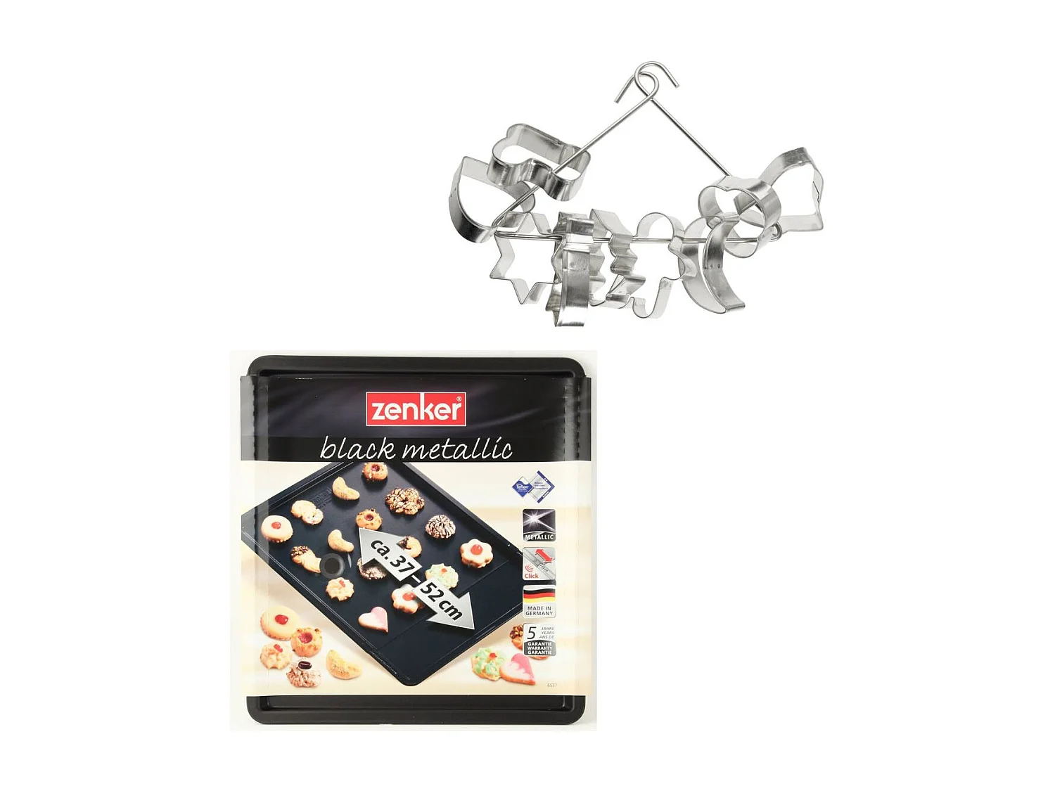 Ensemble avec plaque à pâtisserie extensible et 9 emporte-pièces sur cintre Zenker