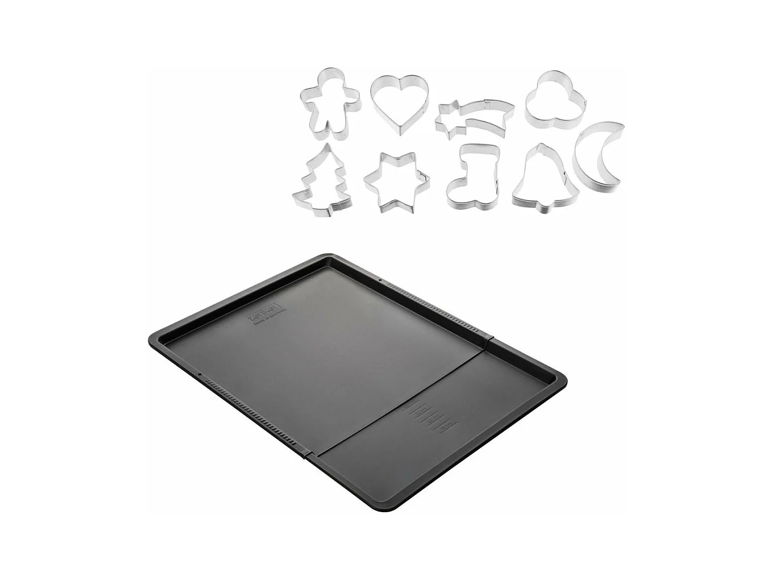 Ensemble avec plaque à pâtisserie extensible et 9 emporte-pièces sur cintre Zenker