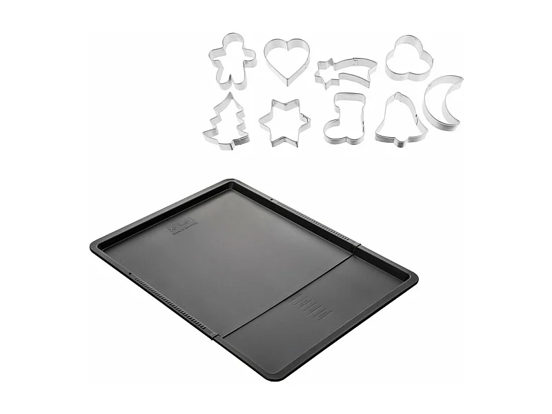 Ensemble avec plaque à pâtisserie extensible et 9 emporte-pièces sur cintre Zenker