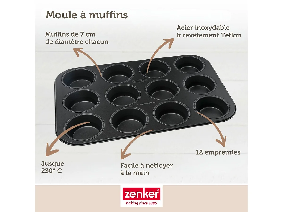 Moule à muffins 12 empreintes 38 x 26 cm Zenker Black Metallic