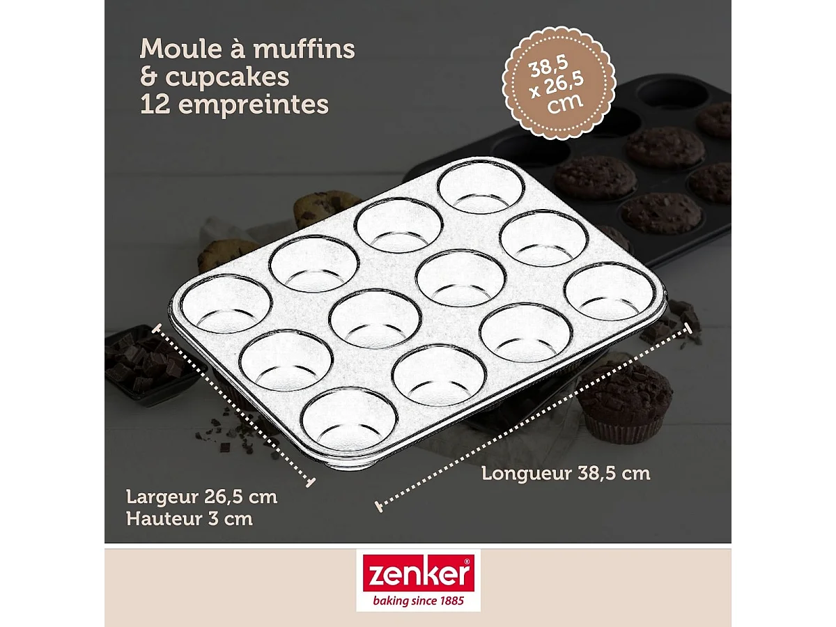 Moule à muffins 12 empreintes 38 x 26 cm Zenker Black Metallic