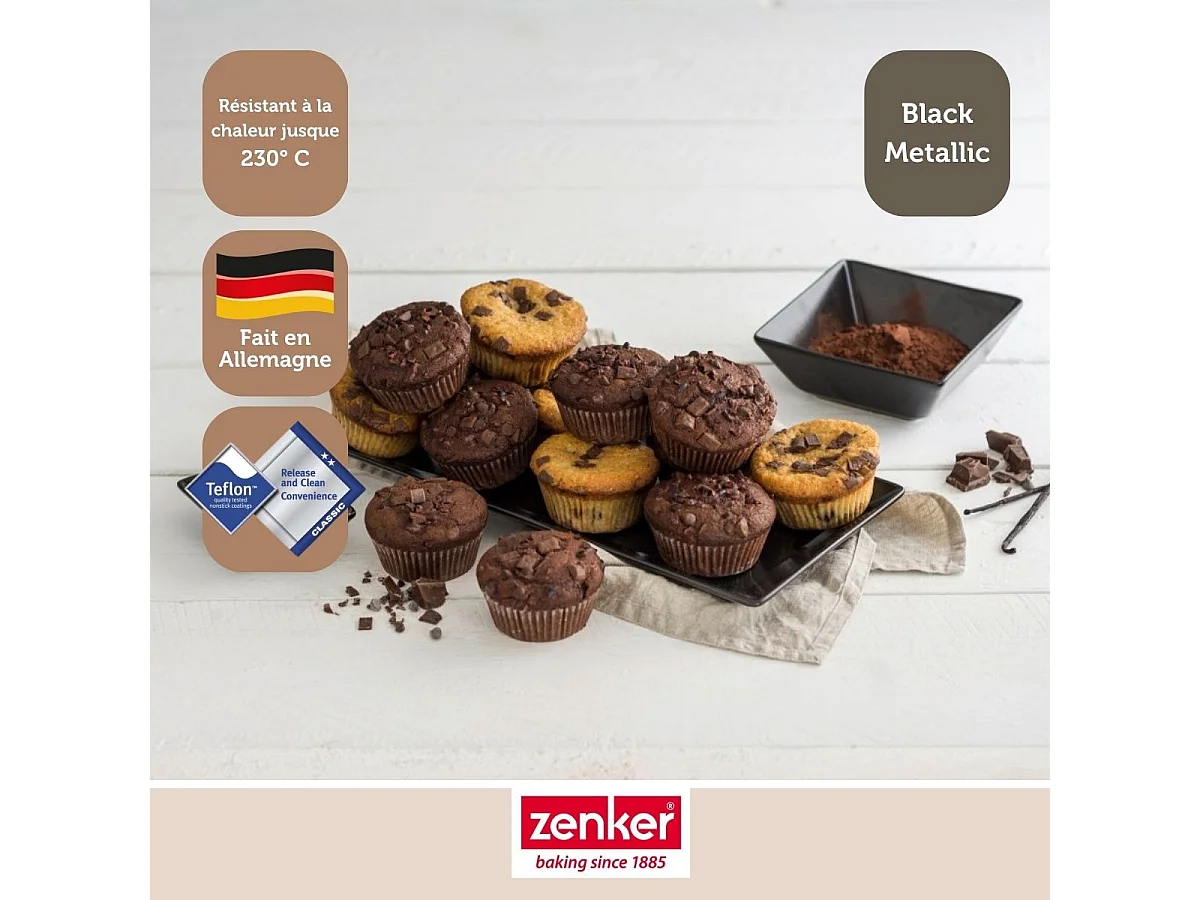 Moule à muffins 12 empreintes 38 x 26 cm Zenker Black Metallic