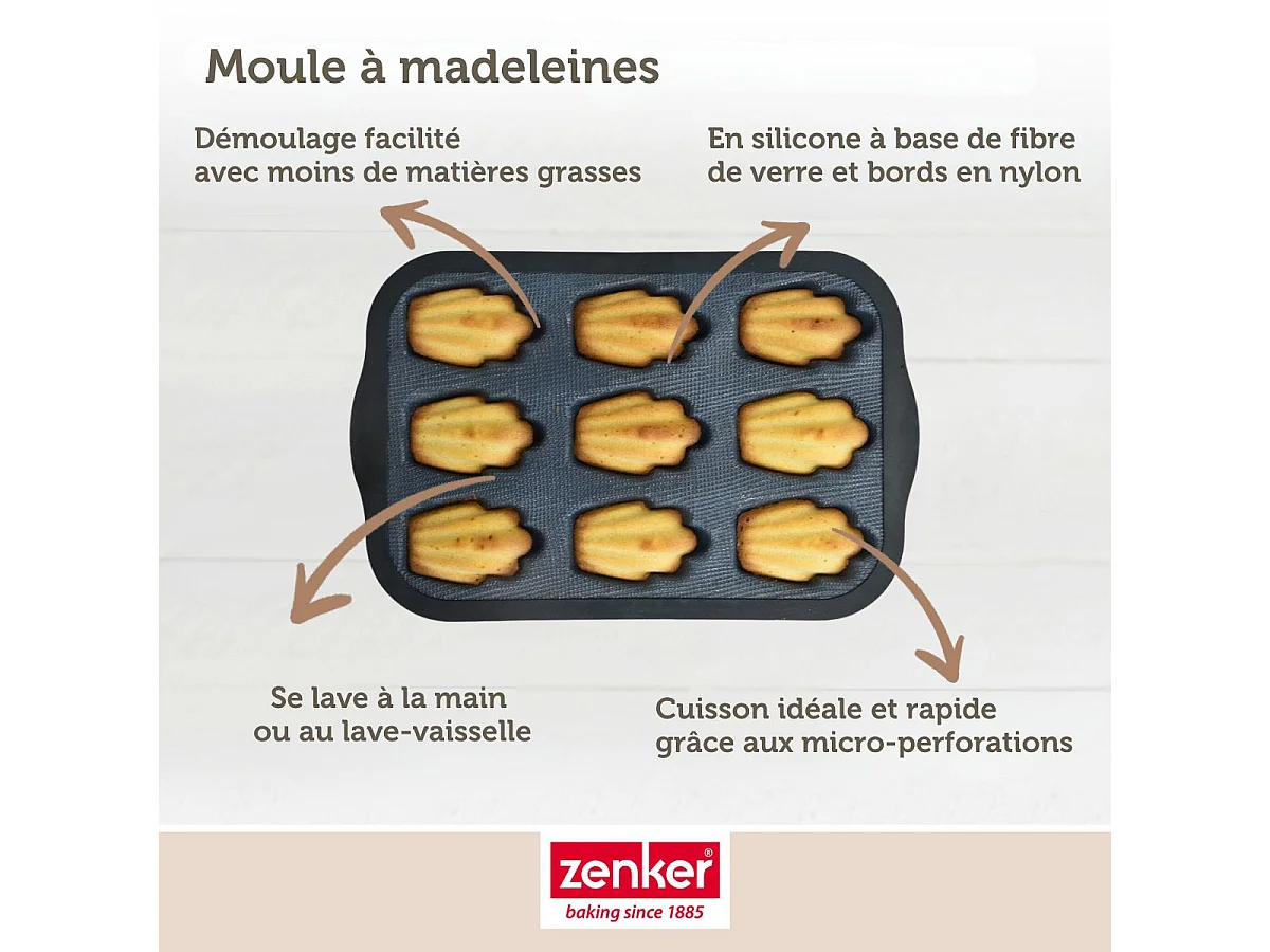 Moule 9 madeleines 28 x 18 cm Zenker Silicone fibre de verre