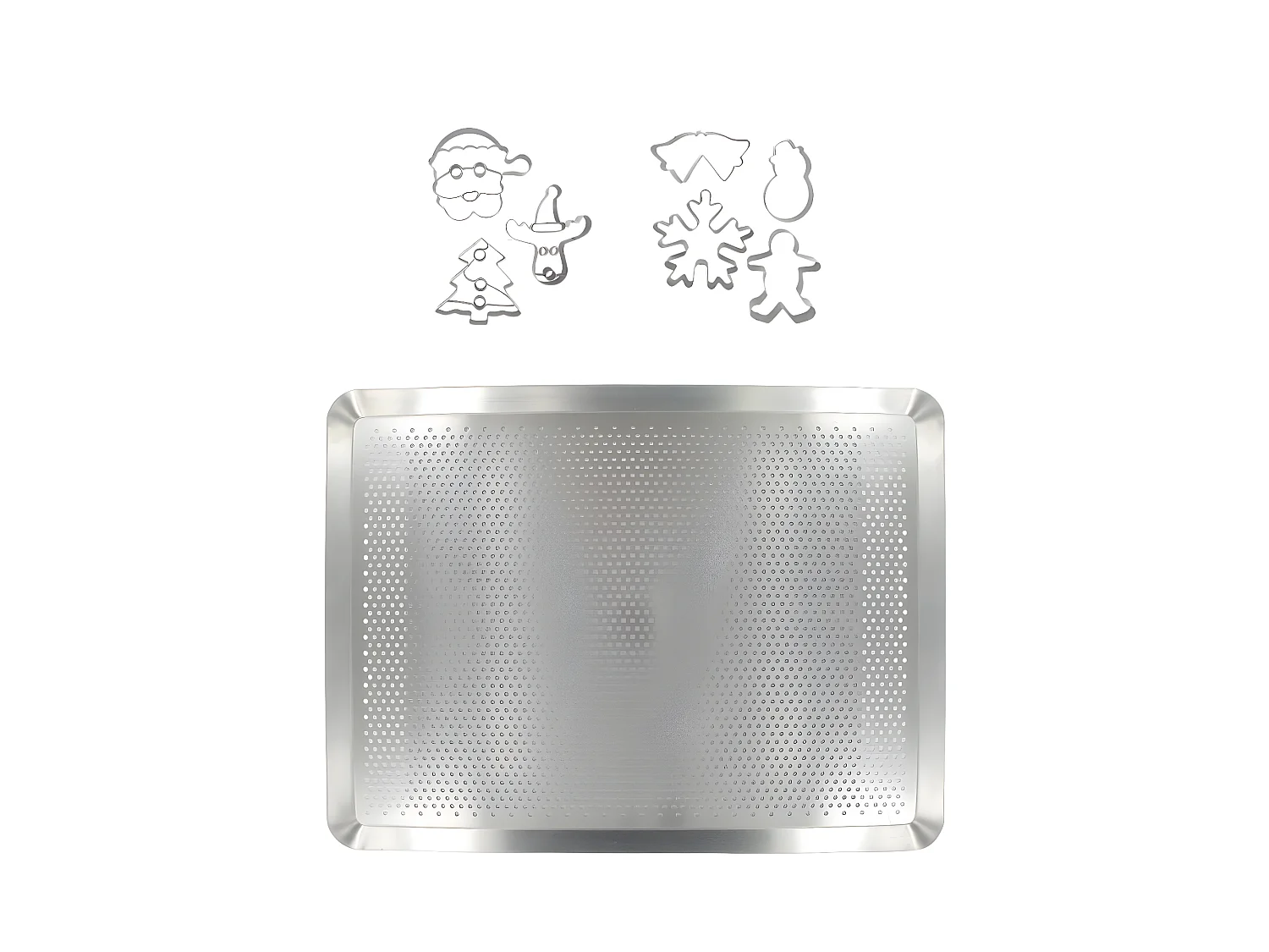 Plaque de cuisson four microperforée de 40 x 30 cm et 7 emporte-pièces de Noël inox Zenker Noël