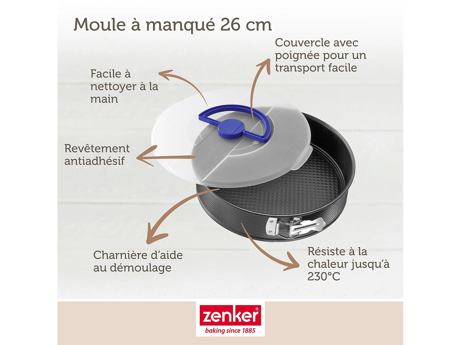 Moule à manqué à charnière 26 cm avec couvercle de transport Zenker Pure