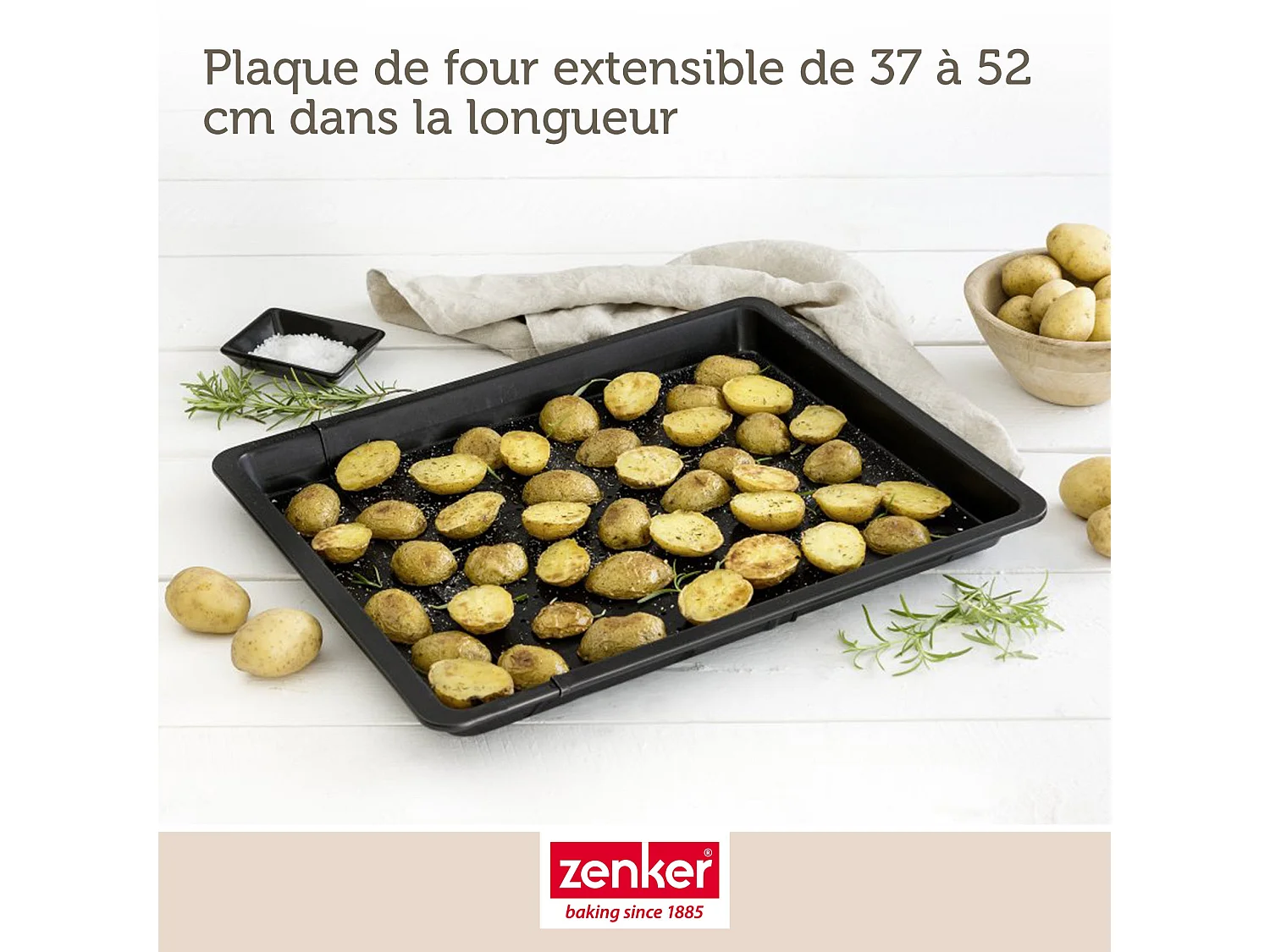 Plaque à pizza rectangulaire perforée extensible 37 à 52 x 33 cm Zenker Black Metallic
