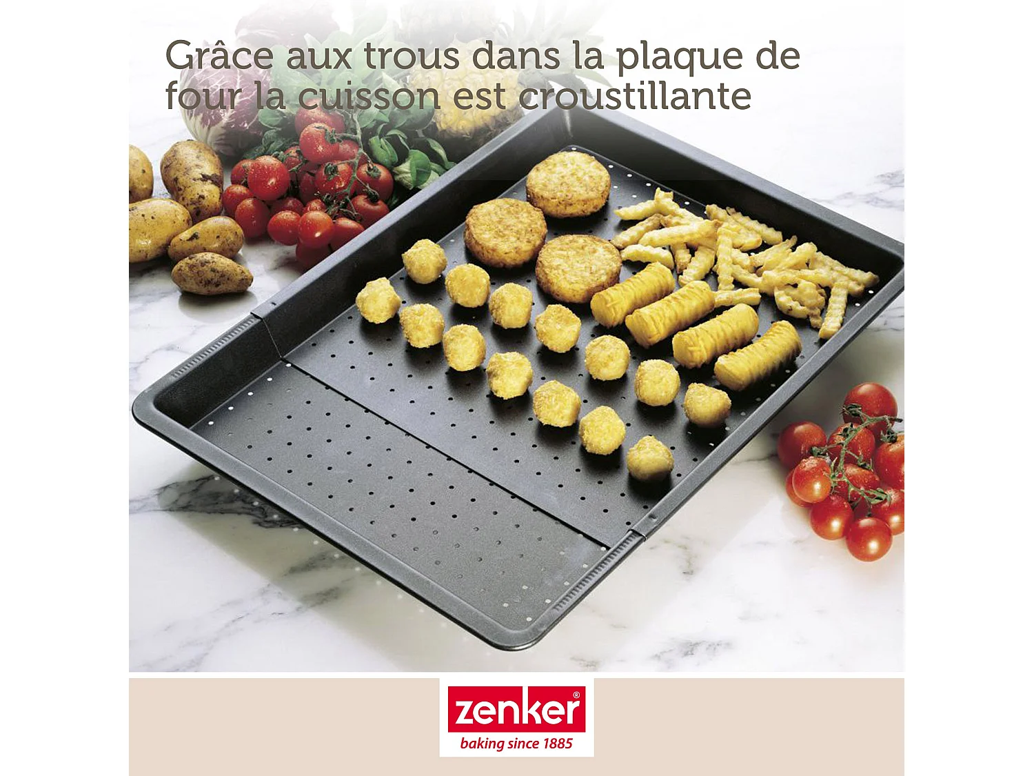 Plaque à pizza rectangulaire perforée extensible 37 à 52 x 33 cm Zenker Black Metallic
