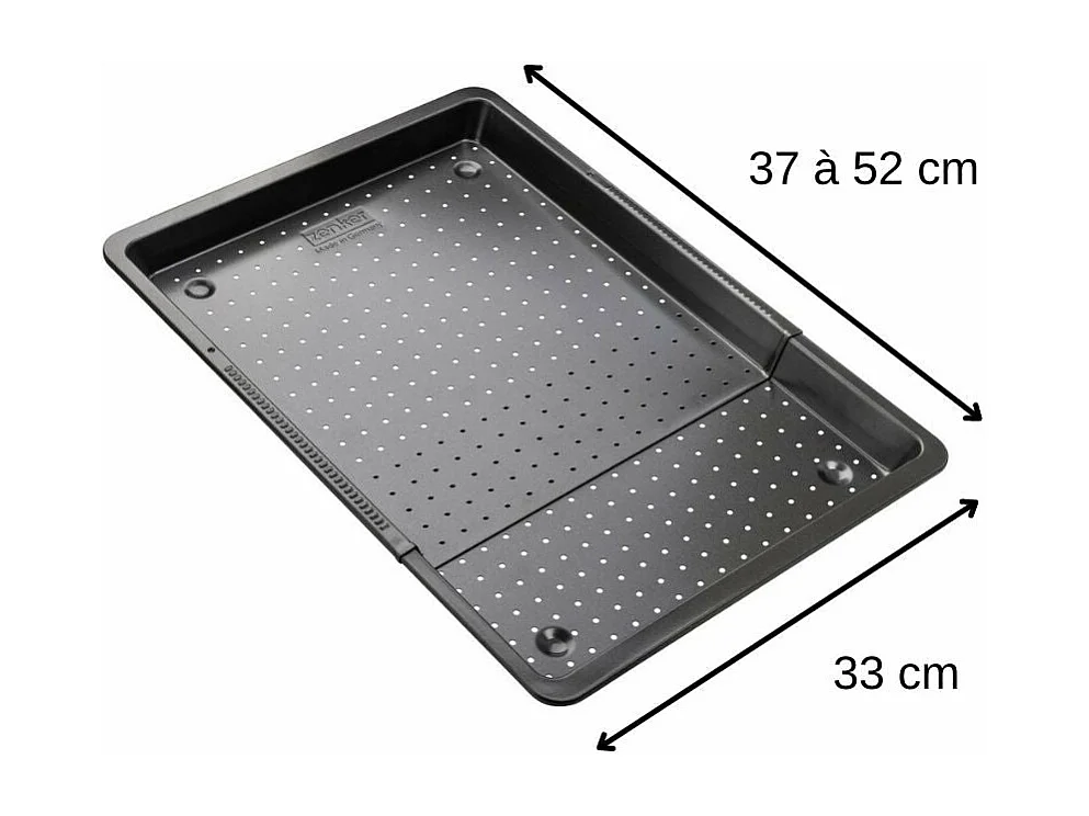 Plaque à pizza rectangulaire perforée extensible 37 à 52 x 33 cm Zenker Black Metallic
