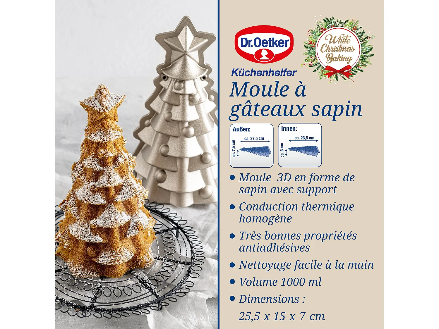 Moule à gâteaux original en forme de sapin de noël 17 x 7,5 cm Dr.Oetker Christmas