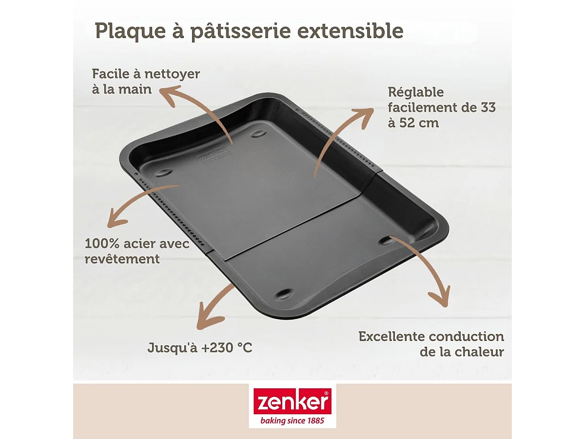 Plaque de four extensible de 35-52 x 32 cm Zenker Black Metallic