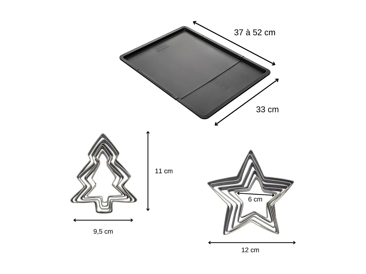 Ensemble avec plaque à pâtisserie extensible et 10 emporte-pièces Zenker