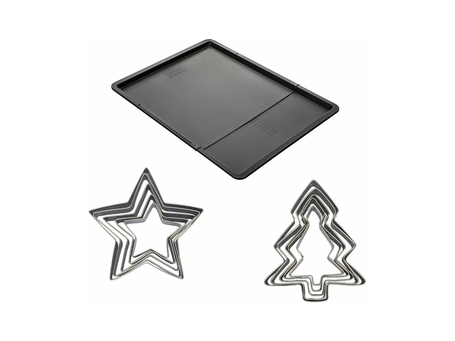 Ensemble avec plaque à pâtisserie extensible et 10 emporte-pièces Zenker